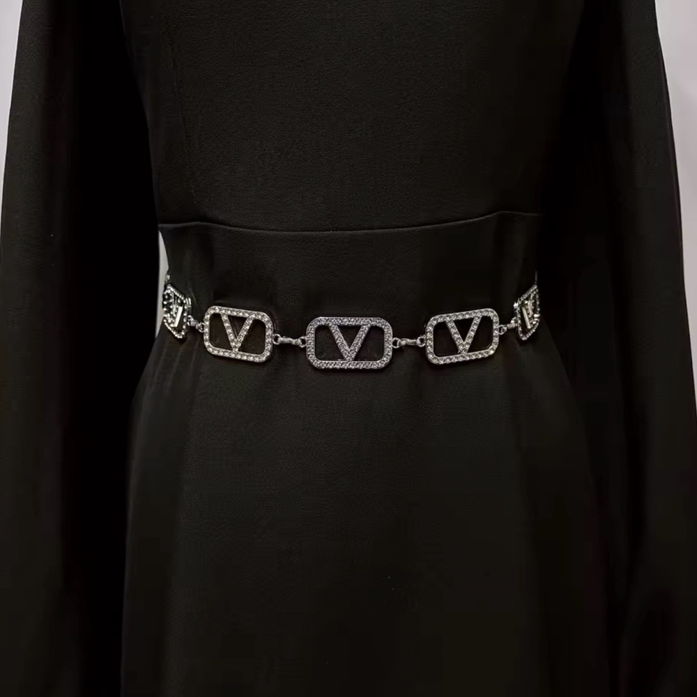 Crystal Rhinestones V-Link Chain Belt - Silver